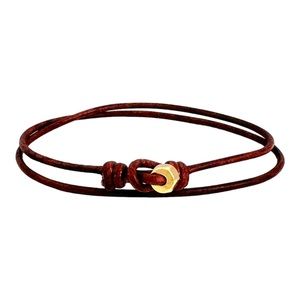 NOV9M®️ 2mm Brown Greek Leather with Gold Tone Mixed Metal Hex Nut Bracelet